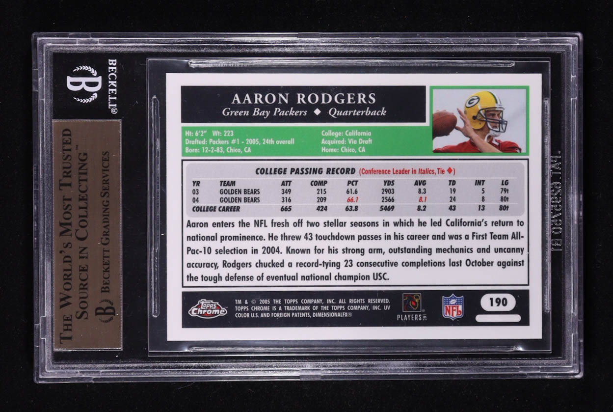Aaron Rodgers 2005 Topps Chrome #190 RC (BGS 9.5) at PristineAuction.com Aaron Rodgers 2005 Topps Chrome #190 RC (BGS 9.5) at PristineAuction.com