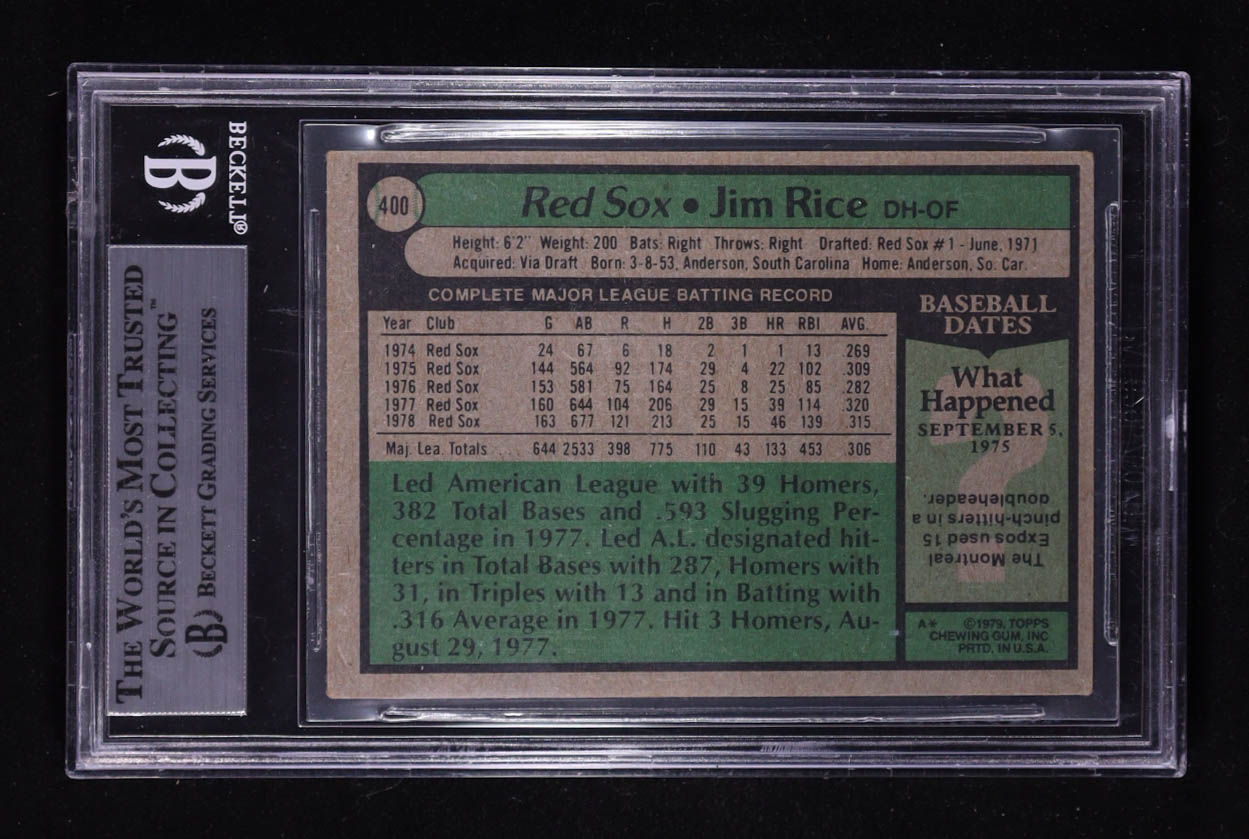 Jim Rice Signed 1979 Topps #400 (BGS Encapsulated) at PristineAuction.com Jim Rice Signed 1979 Topps #400 (BGS Encapsulated) at PristineAuction.com