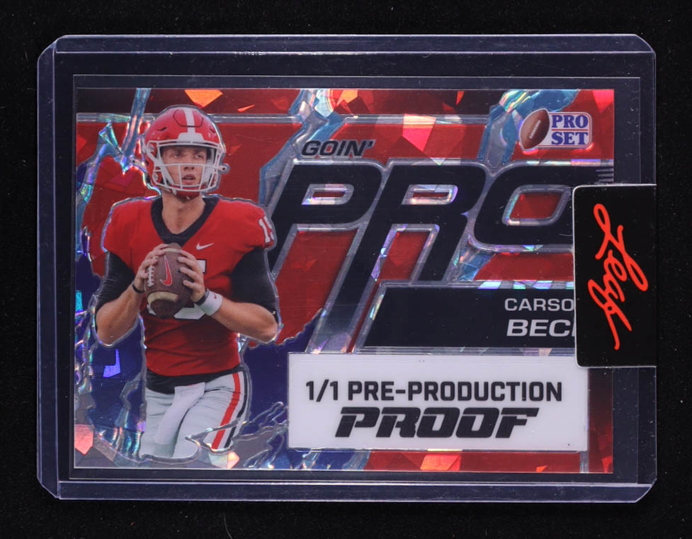 Carson Beck 2024 Leaf Pro Set Going Pro Pre-Production Proof RC #1/1 at PristineAuction.com Carson Beck 2024 Leaf Pro Set Going Pro Pre-Production Proof RC #1/1 at PristineAuction.com