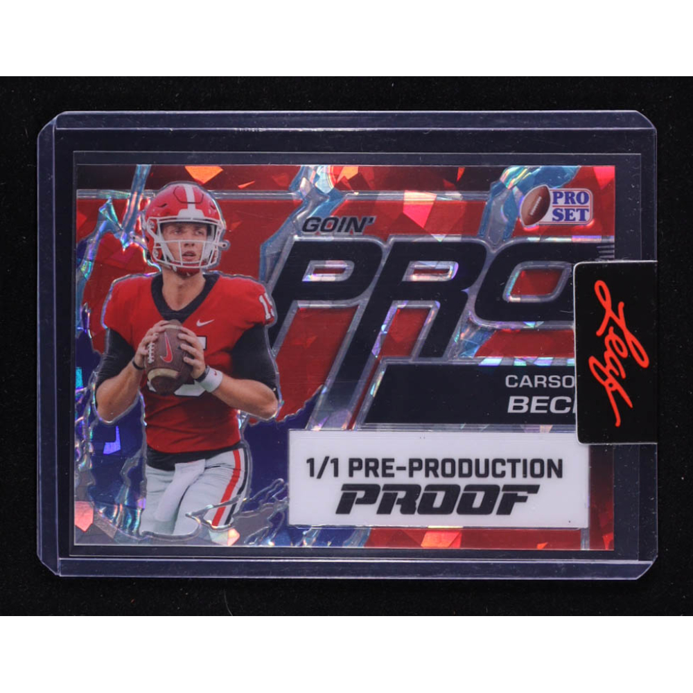 Carson Beck 2024 Leaf Pro Set Going Pro Pre-Production Proof RC #1/1 at PristineAuction.com