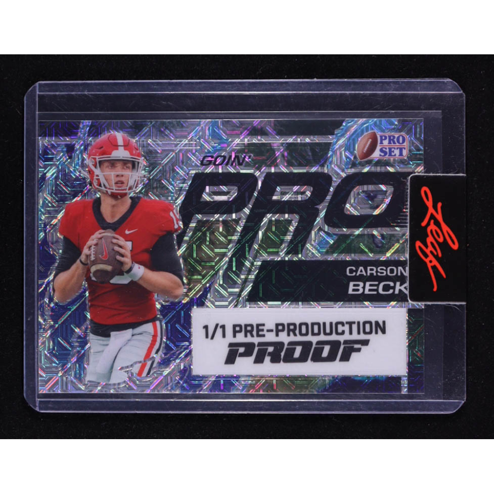 Carson Beck 2024 Leaf Pro Set Going Pro Pre-Production Proof RC #1/1 at PristineAuction.com