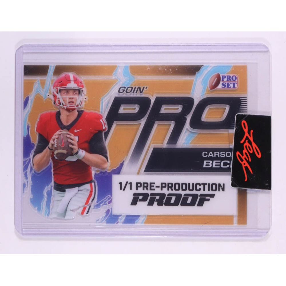 Carson Beck 2024 Leaf Pro Set Going Pro Pre-Production Proof RC #1/1 at PristineAuction.com