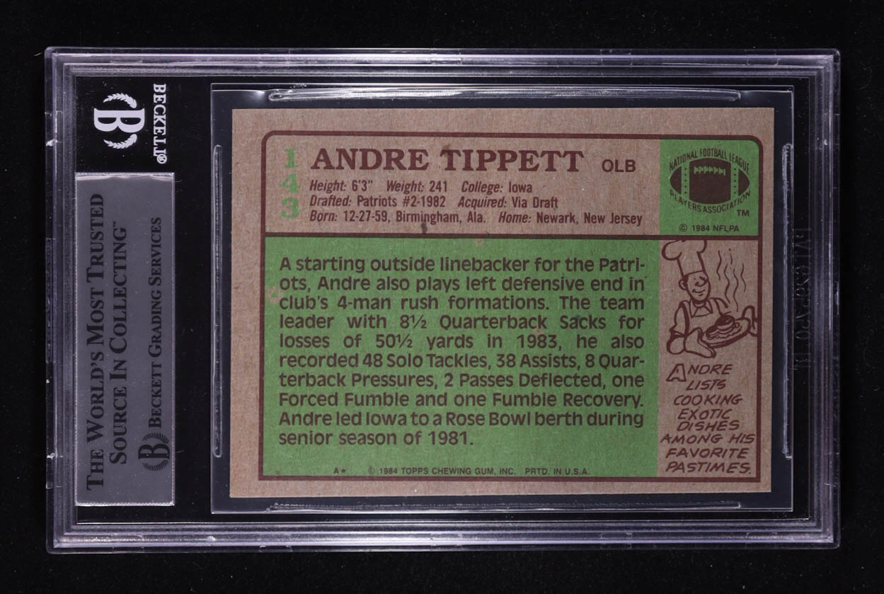 Andre Tippett Signed 1984 Topps #143 RC (BGS Encapsulated) at PristineAuction.com Andre Tippett Signed 1984 Topps #143 RC (BGS Encapsulated) at PristineAuction.com