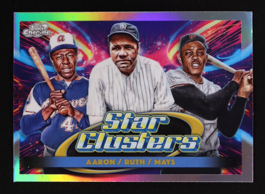 Babe Ruth / Willie Mays / Hank Aaron 2025 Topps Cosmic Chrome Triple Star Clusters #TSC6 at PristineAuction.com Babe Ruth / Willie Mays / Hank Aaron 2025 Topps Cosmic Chrome Triple Star Clusters #TSC6 at PristineAuction.com