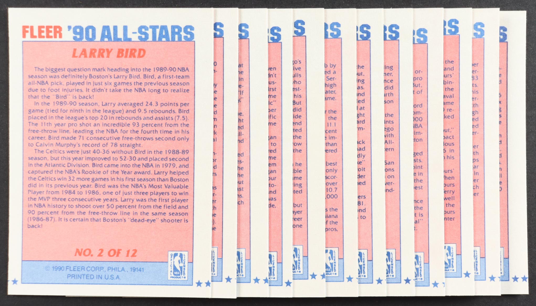 1990-91 Fleer All-Stars Complete Set of (12) Cards with Michael Jordan / Larry Bird / Charles Barkley / Hakeem Olajuwon at PristineAuction.com 1990-91 Fleer All-Stars Complete Set of (12) Cards with Michael Jordan / Larry Bird / Charles Barkley / Hakeem Olajuwon at PristineAuction.com