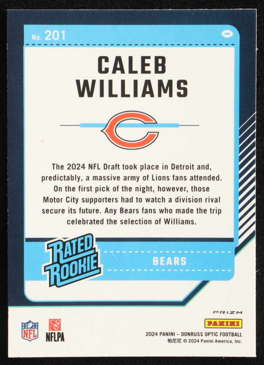 Caleb Williams 2024 Donruss Optic Pink #201 RR RC at PristineAuction.com Caleb Williams 2024 Donruss Optic Pink #201 RR RC at PristineAuction.com