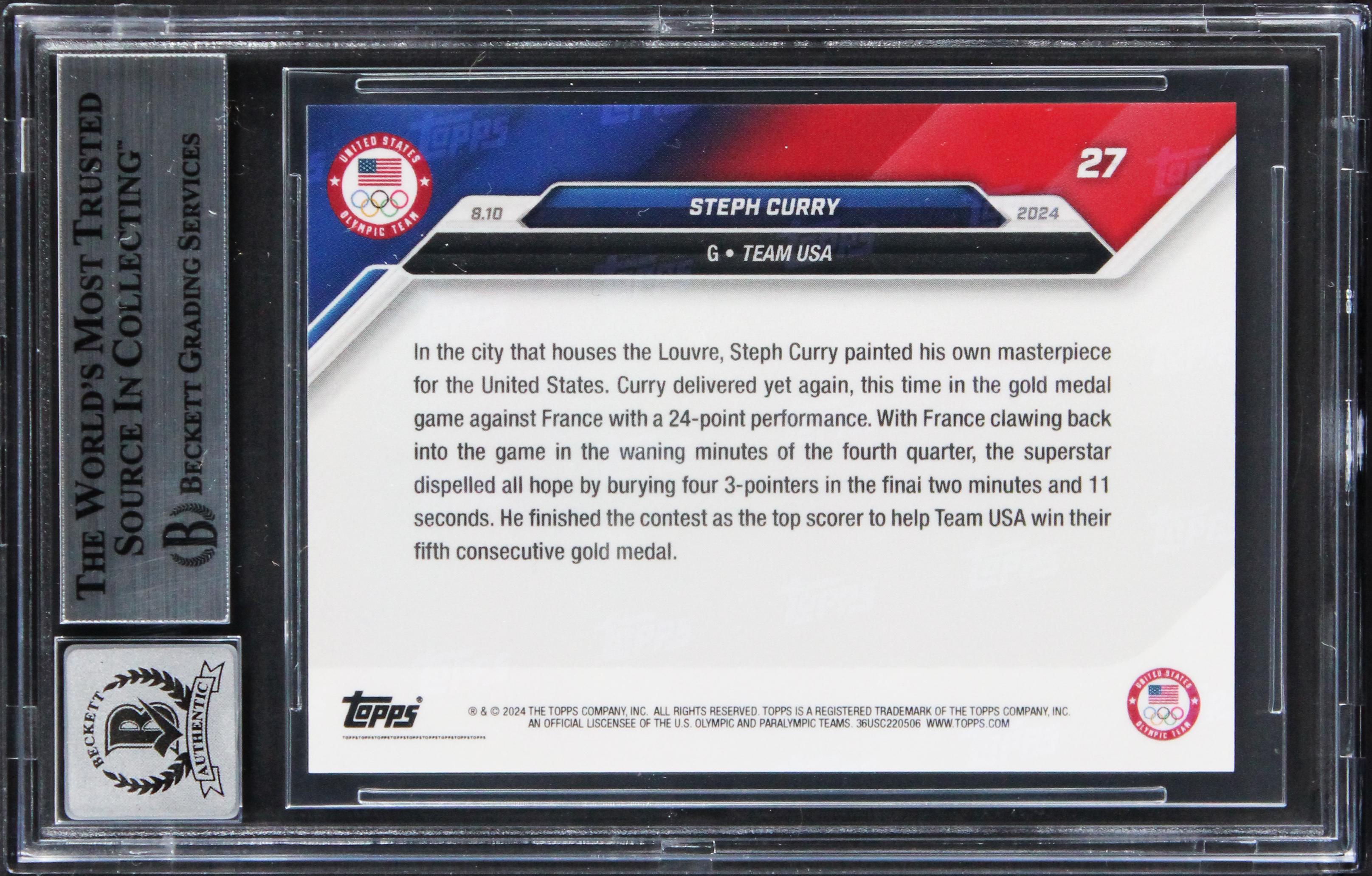 Steph Curry Signed 2024 Topps Olympic Games #27 (BGS | Auto Grade 10) at PristineAuction.com Steph Curry Signed 2024 Topps Olympic Games #27 (BGS | Auto Grade 10) at PristineAuction.com