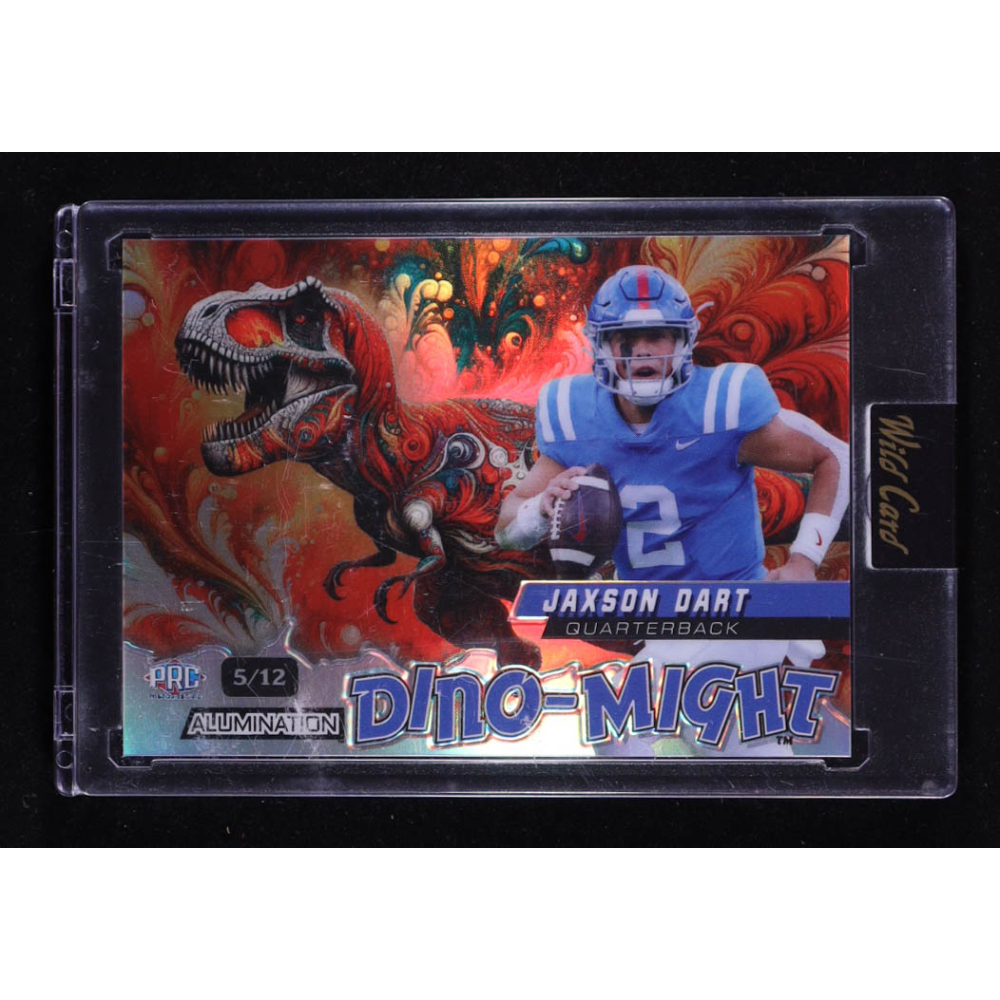 Jaxson Dart 2024 Wild Card Dino-Might Alumination T-Rex #DMTRX1-JD RC #5/12 at PristineAuction.com