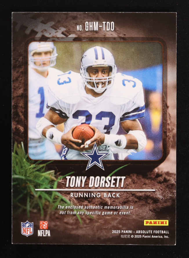 Tony Dorsett 2025 Absolute Ground Hoggs Materials Gold #12 #58/99 at PristineAuction.com Tony Dorsett 2025 Absolute Ground Hoggs Materials Gold #12 #58/99 at PristineAuction.com