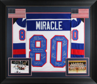 1980 Team USA Custom Framed Jersey Display Team-Signed By (18) with Mike Eruzione, Buzz Schneider, Ken Morrow, Jack O'Callahan (Beckett) at PristineAuction.com