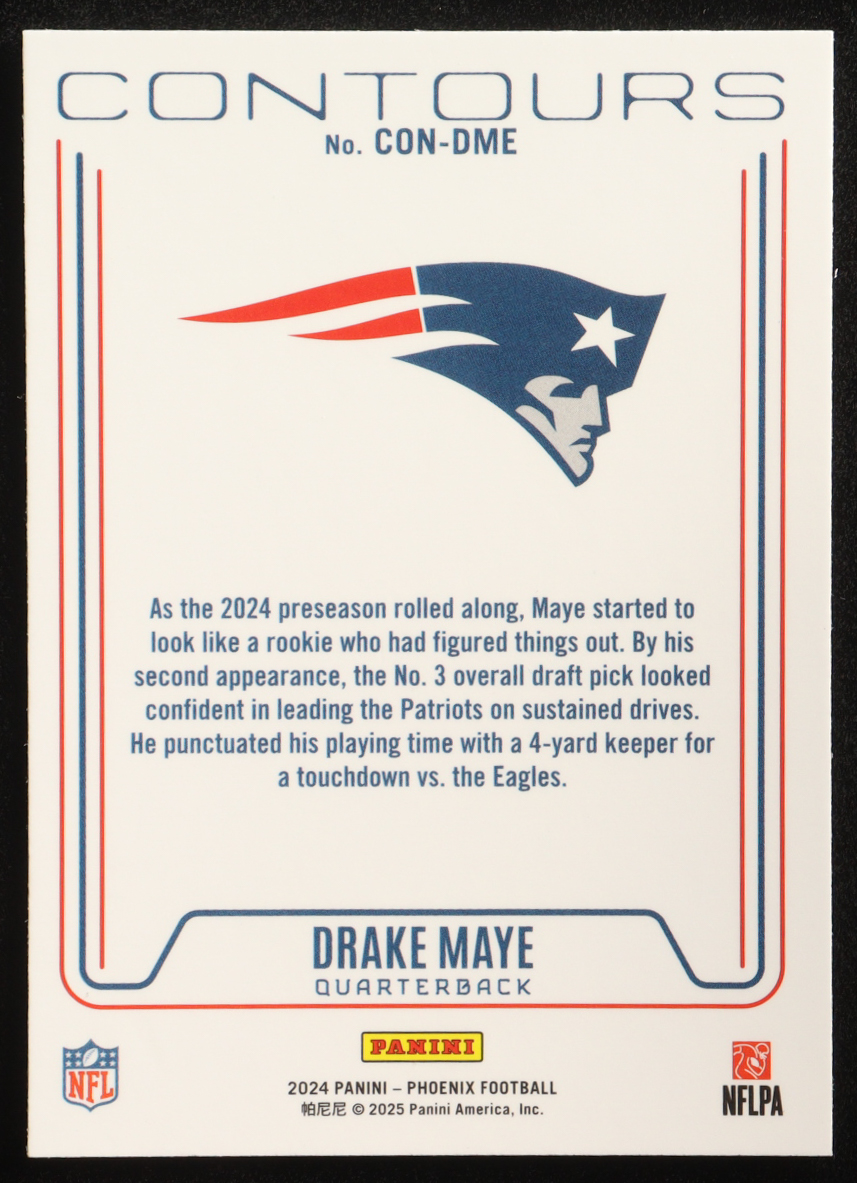 Drake Maye 2024 Panini Phoenix Contours #12 RC at PristineAuction.com Drake Maye 2024 Panini Phoenix Contours #12 RC at PristineAuction.com