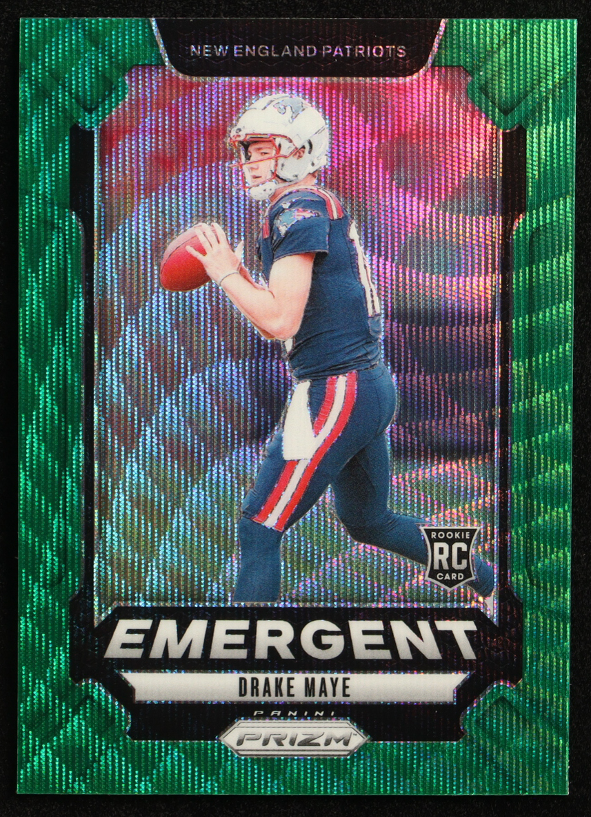 Drake Maye 2024 Panini Prizm Emergent Prizms Green Wave #4 RC at PristineAuction.com Drake Maye 2024 Panini Prizm Emergent Prizms Green Wave #4 RC at PristineAuction.com