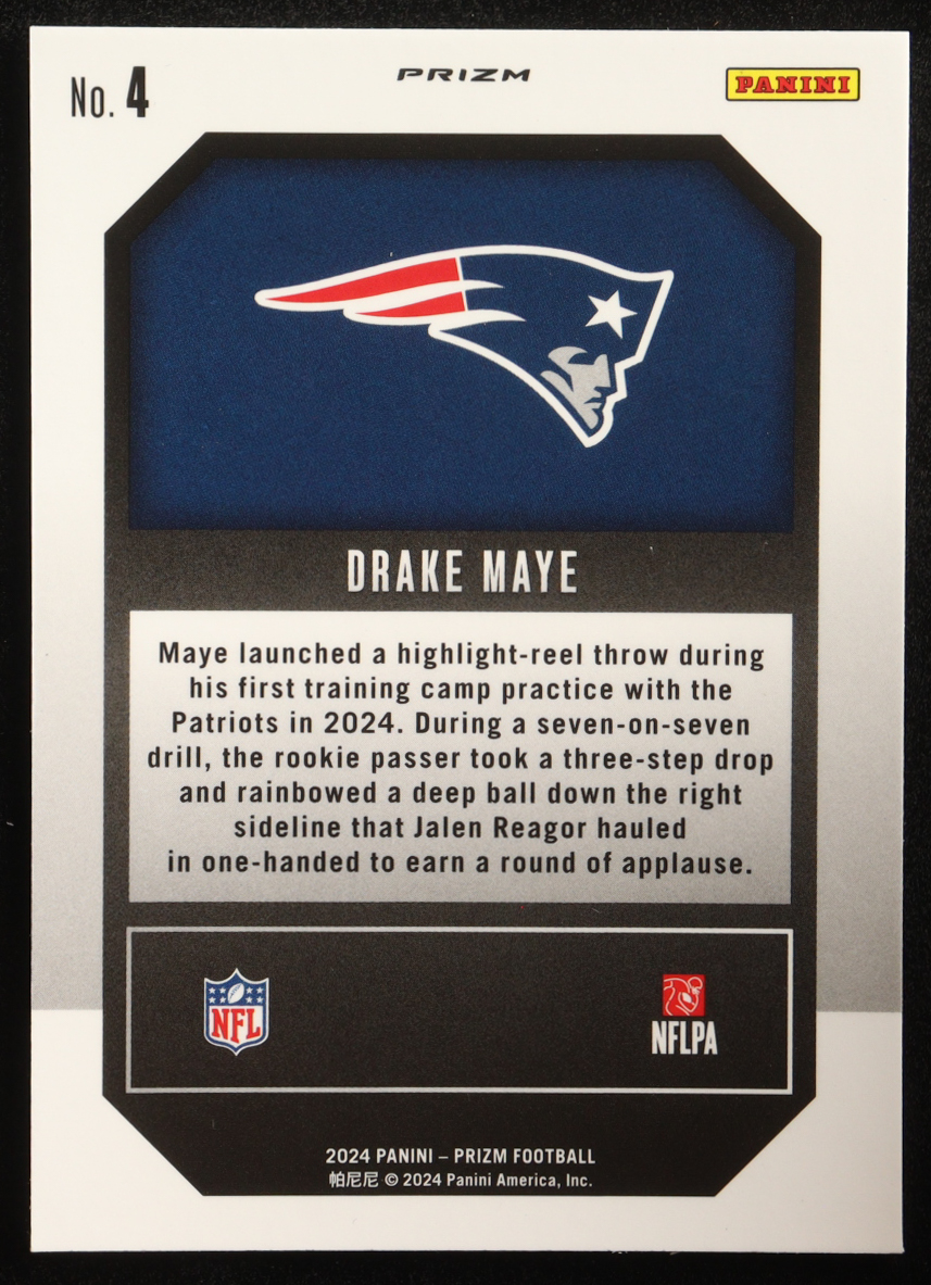 Drake Maye 2024 Panini Prizm Emergent Prizms Green Wave #4 RC at PristineAuction.com Drake Maye 2024 Panini Prizm Emergent Prizms Green Wave #4 RC at PristineAuction.com