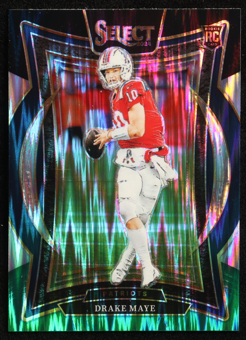 Drake Maye 2024 Select Prizm Black and Green Shock #27 RC at PristineAuction.com Drake Maye 2024 Select Prizm Black and Green Shock #27 RC at PristineAuction.com