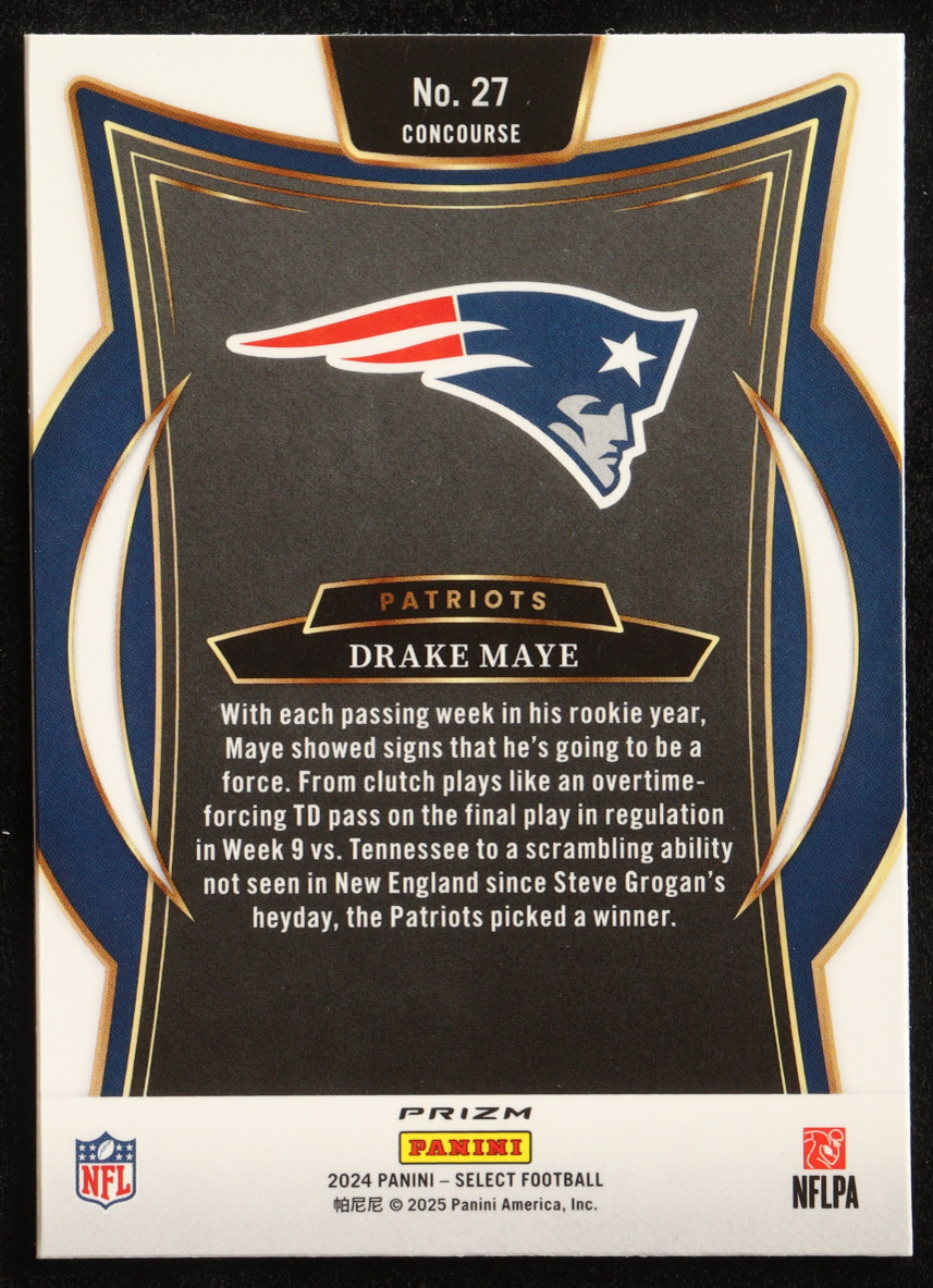 Drake Maye 2024 Select Prizm Black and Green Shock #27 RC at PristineAuction.com Drake Maye 2024 Select Prizm Black and Green Shock #27 RC at PristineAuction.com