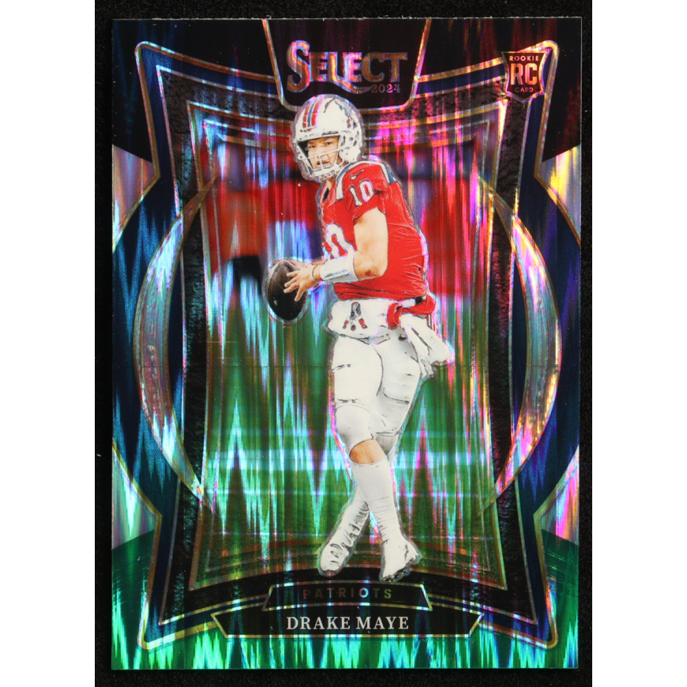 Drake Maye 2024 Select Prizm Black and Green Shock #27 RC at PristineAuction.com