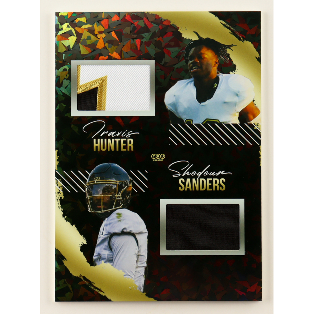 Travis Hunter & Shedeur Sanders 2023 TruCreator Jumbo Cracked Ice Materials #DJC-THSS at PristineAuction.com