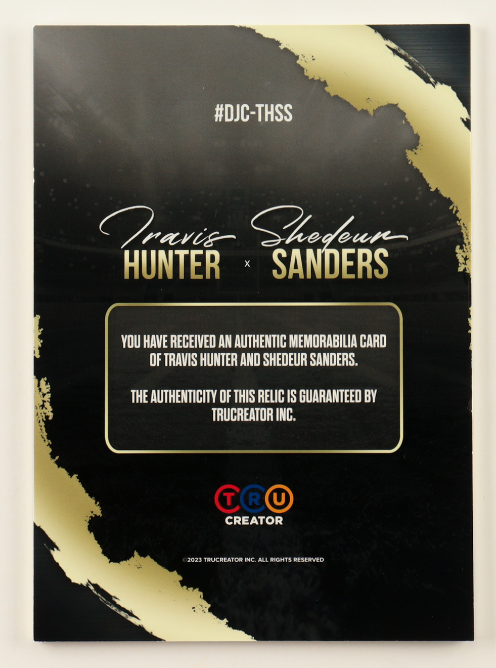 Travis Hunter & Shedeur Sanders 2023 TruCreator Jumbo Cracked Ice Materials #DJC-THSS at PristineAuction.com Travis Hunter & Shedeur Sanders 2023 TruCreator Jumbo Cracked Ice Materials #DJC-THSS at PristineAuction.com