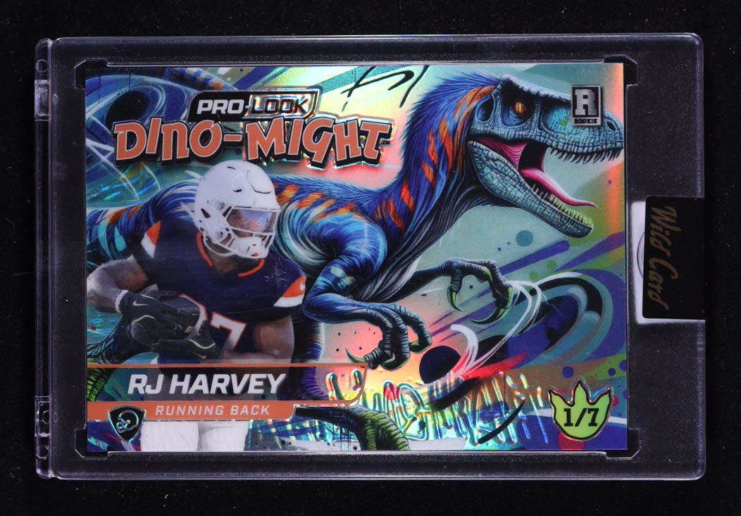 RJ Harvey 2025 Wild Card Dino-Might Pro-Look Match Raptor #DMPRAP1-RH RC #1/7 at PristineAuction.com RJ Harvey 2025 Wild Card Dino-Might Pro-Look Match Raptor #DMPRAP1-RH RC #1/7 at PristineAuction.com