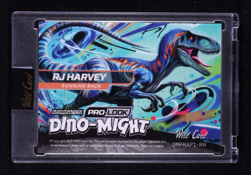 RJ Harvey 2025 Wild Card Dino-Might Pro-Look Match Raptor #DMPRAP1-RH RC #1/7 at PristineAuction.com RJ Harvey 2025 Wild Card Dino-Might Pro-Look Match Raptor #DMPRAP1-RH RC #1/7 at PristineAuction.com