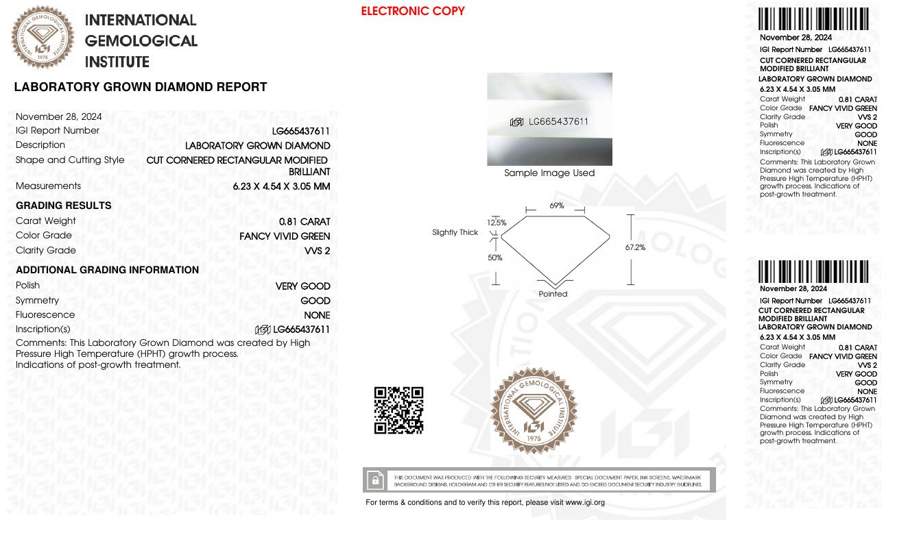 .81 Carats Lab Grown FANCY VIVID GREEN Diamond Loose VVS2 | (IGI Cert) at PristineAuction.com .81 Carats Lab Grown FANCY VIVID GREEN Diamond Loose VVS2 | (IGI Cert) at PristineAuction.com
