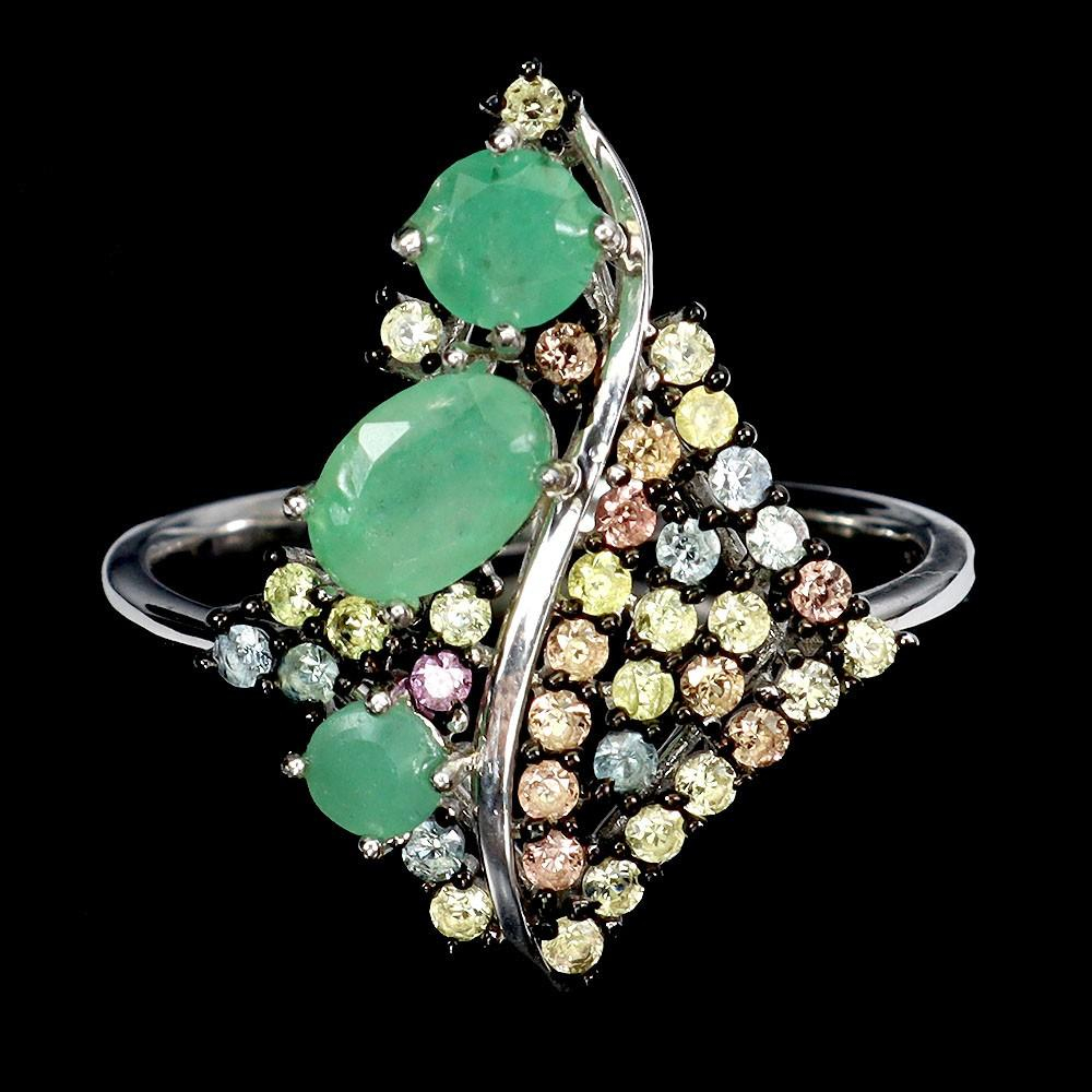 1.35 Carats Emerald & Multi-Colored Sapphire Ring | $1,500 Estimated Retail Value (UGL Cert) | Brand New at PristineAuction.com