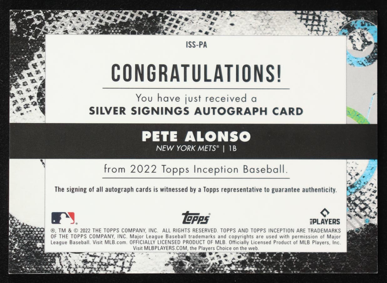 Pete Alonso 2022 Topps Inception Silver Signings Gold Ink #ISSPA #24/25 at PristineAuction.com Pete Alonso 2022 Topps Inception Silver Signings Gold Ink #ISSPA #24/25 at PristineAuction.com
