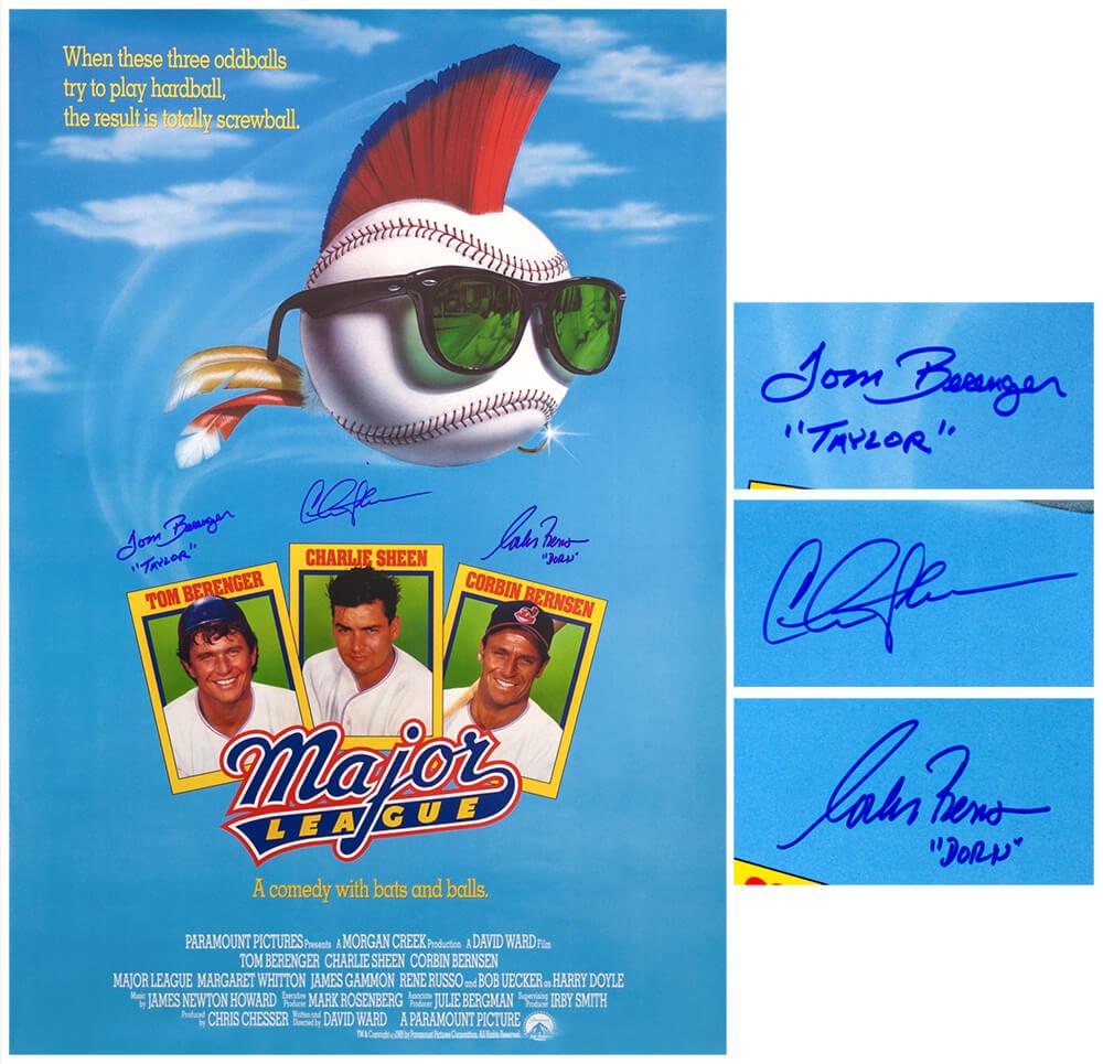 Charlie Sheen, Corbin Bernsen & Tom Berenger Signed "Major League" 27x40 Movie Poster Inscribed "Taylor" & "Dorn" (Schwartz) at PristineAuction.com Charlie Sheen, Corbin Bernsen & Tom Berenger Signed "Major League" 27x40 Movie Poster Inscribed "Taylor" & "Dorn" (Schwartz) at PristineAuction.com