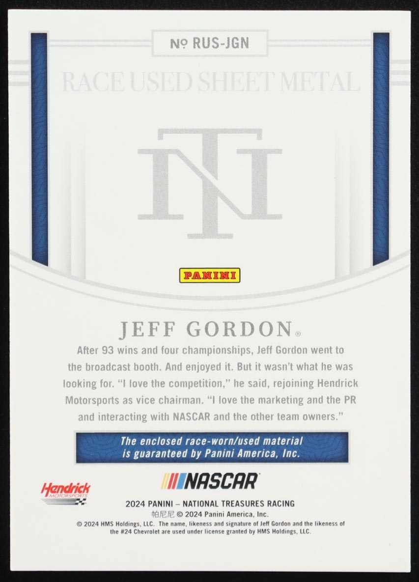 Jeff Gordon 2024 Panini National Treasures Race Used Sheet Metal #8 #49/99 at PristineAuction.com Jeff Gordon 2024 Panini National Treasures Race Used Sheet Metal #8 #49/99 at PristineAuction.com