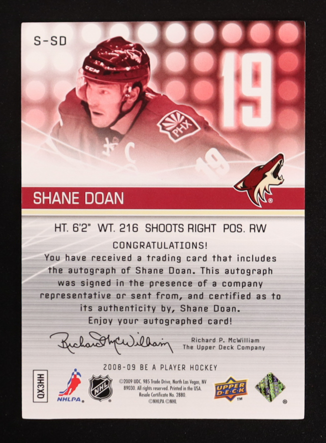 Shane Doan 2008-09 Be A Player Signatures #SSD at PristineAuction.com Shane Doan 2008-09 Be A Player Signatures #SSD at PristineAuction.com