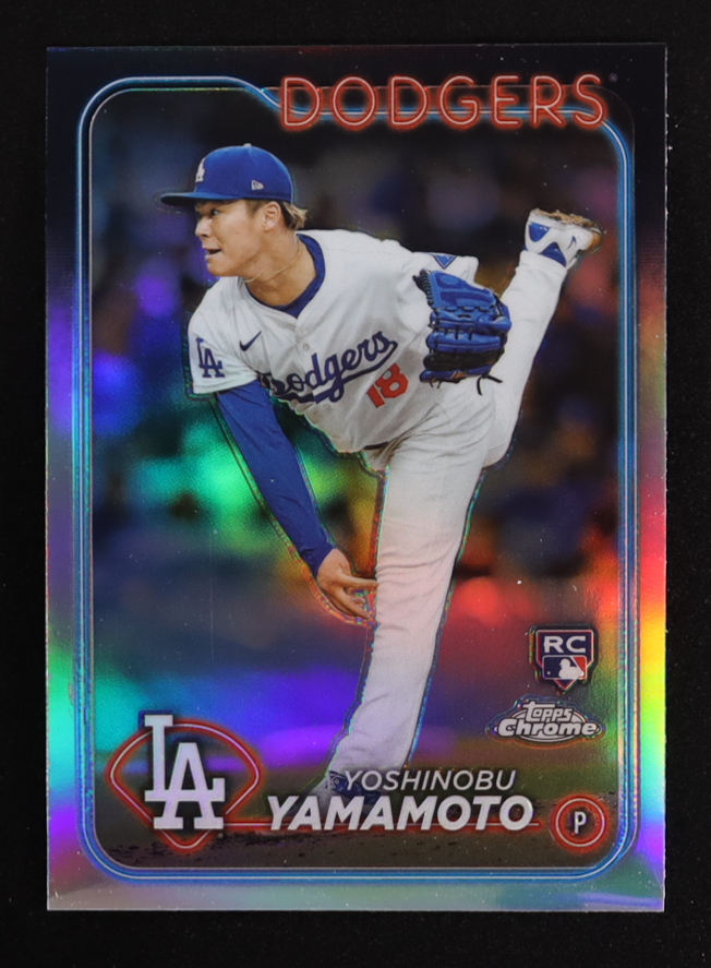 Yoshinobu Yamamoto 2024 Topps Chrome Refractors #18 RC at PristineAuction.com Yoshinobu Yamamoto 2024 Topps Chrome Refractors #18 RC at PristineAuction.com