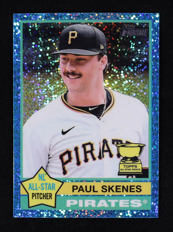 Paul Skenes 2025 Topps Heritage Chrome Light Blue Sparkle Refractors #60 at PristineAuction.com Paul Skenes 2025 Topps Heritage Chrome Light Blue Sparkle Refractors #60 at PristineAuction.com
