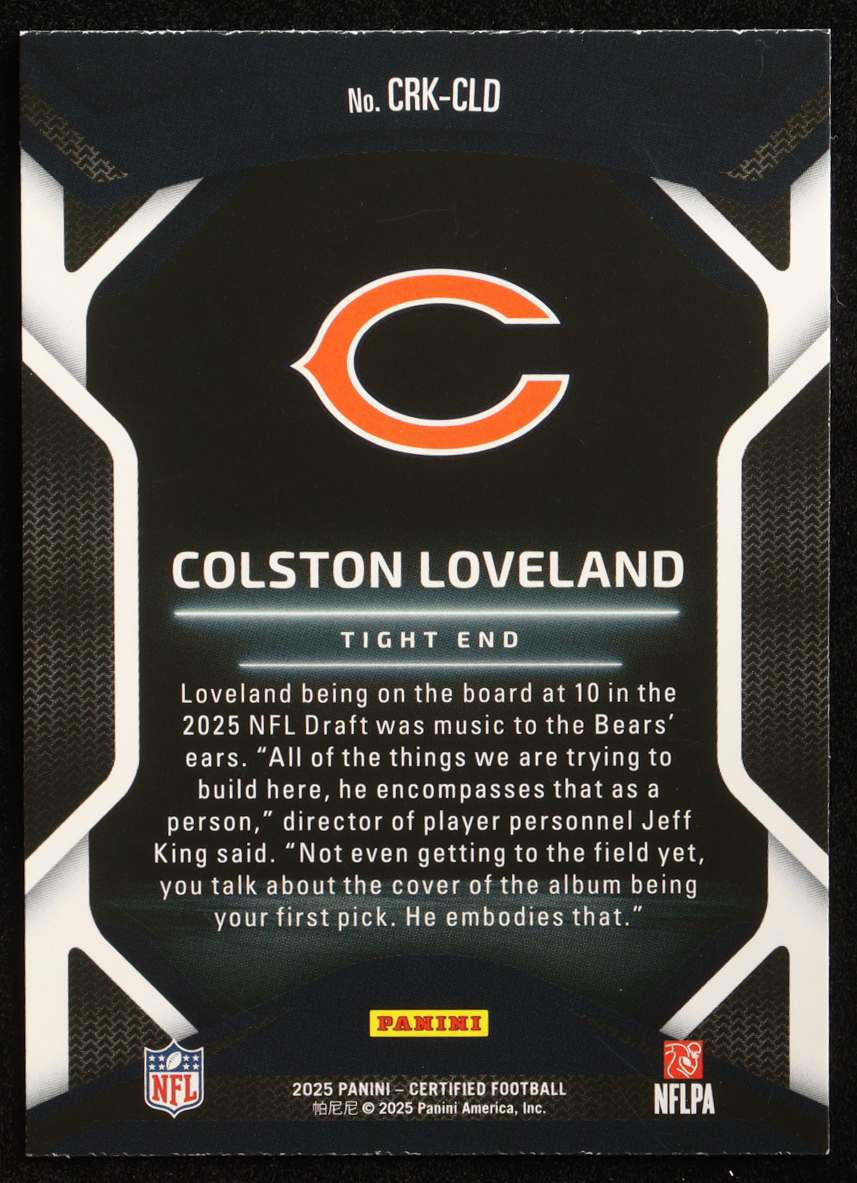 Colston Loveland 2025 Certified Certified Rookies #4 RC at PristineAuction.com Colston Loveland 2025 Certified Certified Rookies #4 RC at PristineAuction.com
