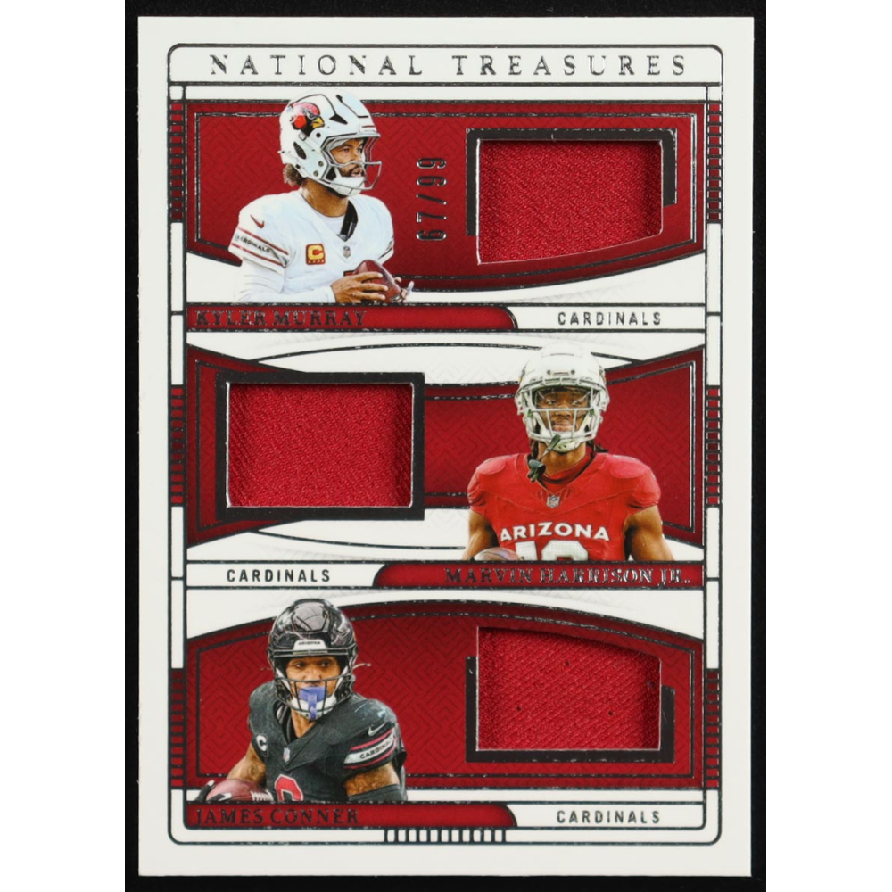 Kyler Murray / James Conner / Marvin Harrison Jr. 2024 Panini National Treasures NFL Gear Trio Materials #6 #67/99 at PristineAuction.com
