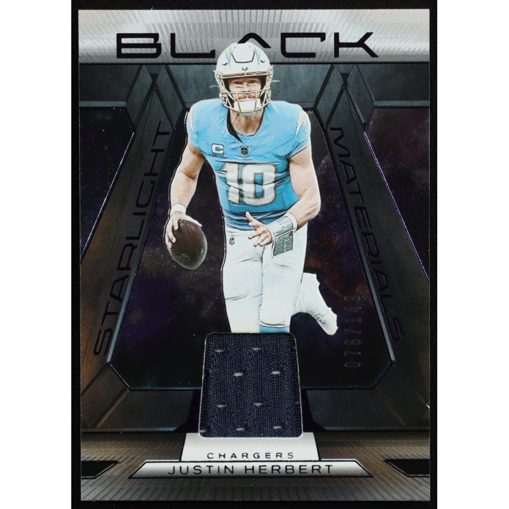 Justin Herbert 2025 Panini Black Starlight Materials Royal #15 #76/149 at PristineAuction.com