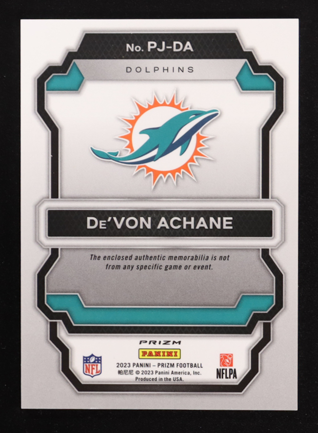 De'Von Achane 2023 Panini Prizm Premier Jerseys #10 RC at PristineAuction.com De'Von Achane 2023 Panini Prizm Premier Jerseys #10 RC at PristineAuction.com