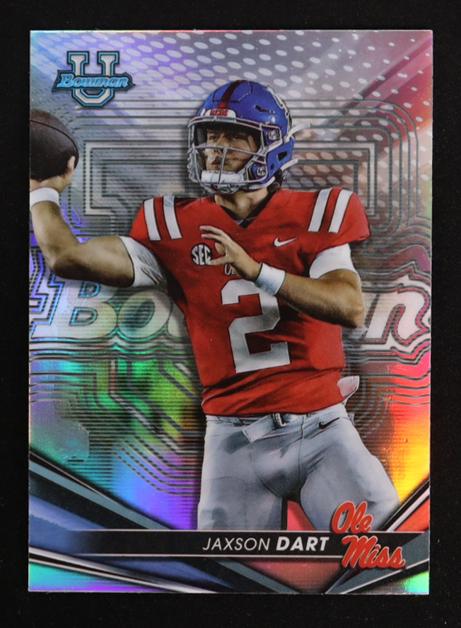 Jaxson Dart 2022 Bowman's Best University Refractors #96 RC at PristineAuction.com Jaxson Dart 2022 Bowman's Best University Refractors #96 RC at PristineAuction.com