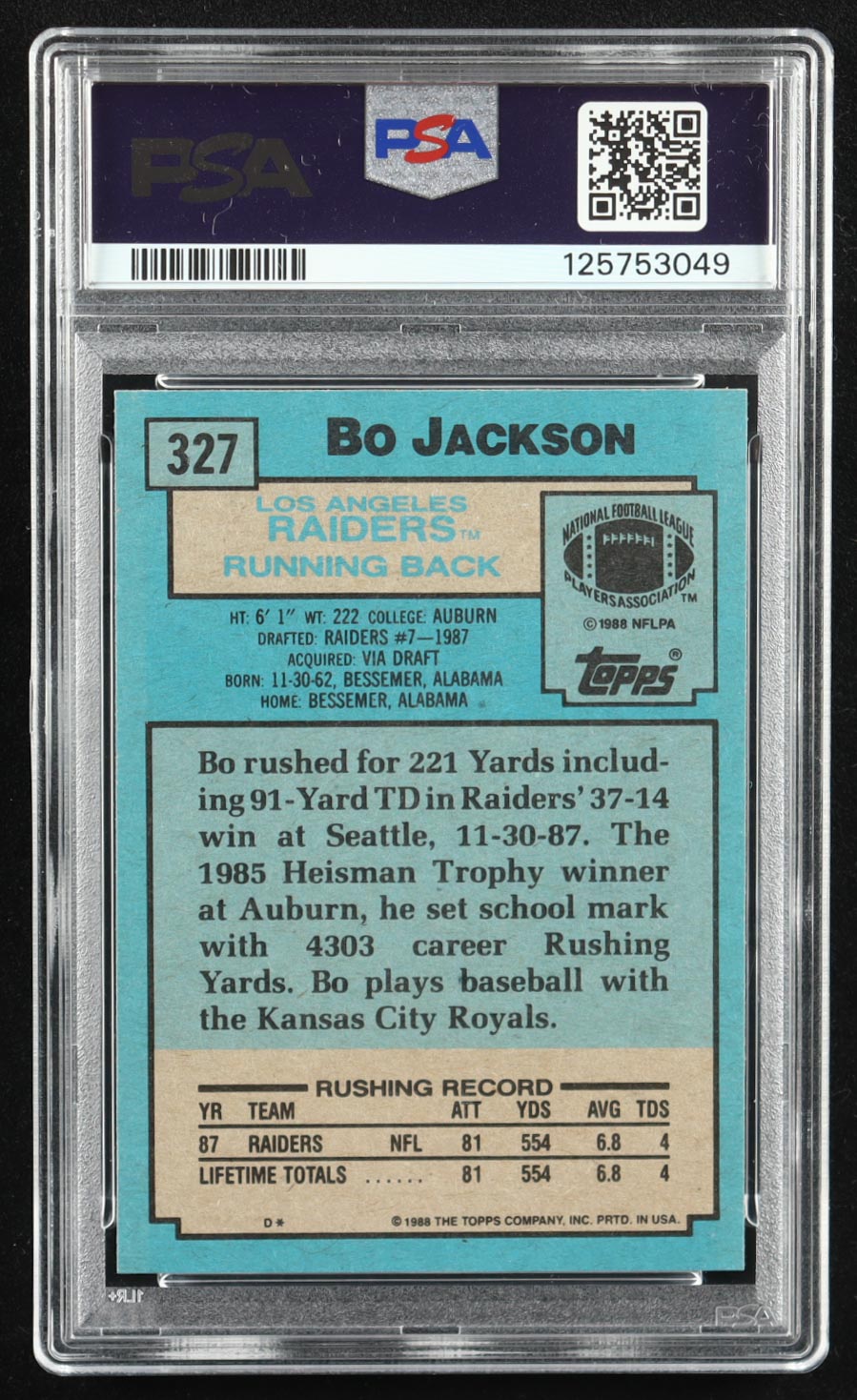 Bo Jackson 1988 Topps #327 SR RC (PSA 8) at PristineAuction.com Bo Jackson 1988 Topps #327 SR RC (PSA 8) at PristineAuction.com