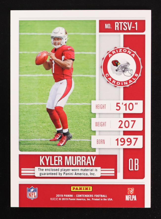Kyler Murray 2019 Panini Contenders Rookie Ticket Swatches Variation #RTS1 RC at PristineAuction.com Kyler Murray 2019 Panini Contenders Rookie Ticket Swatches Variation #RTS1 RC at PristineAuction.com