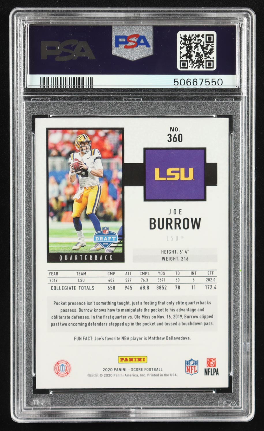 Joe Burrow 2020 Panini Score #360 RC (PSA 10) at PristineAuction.com Joe Burrow 2020 Panini Score #360 RC (PSA 10) at PristineAuction.com