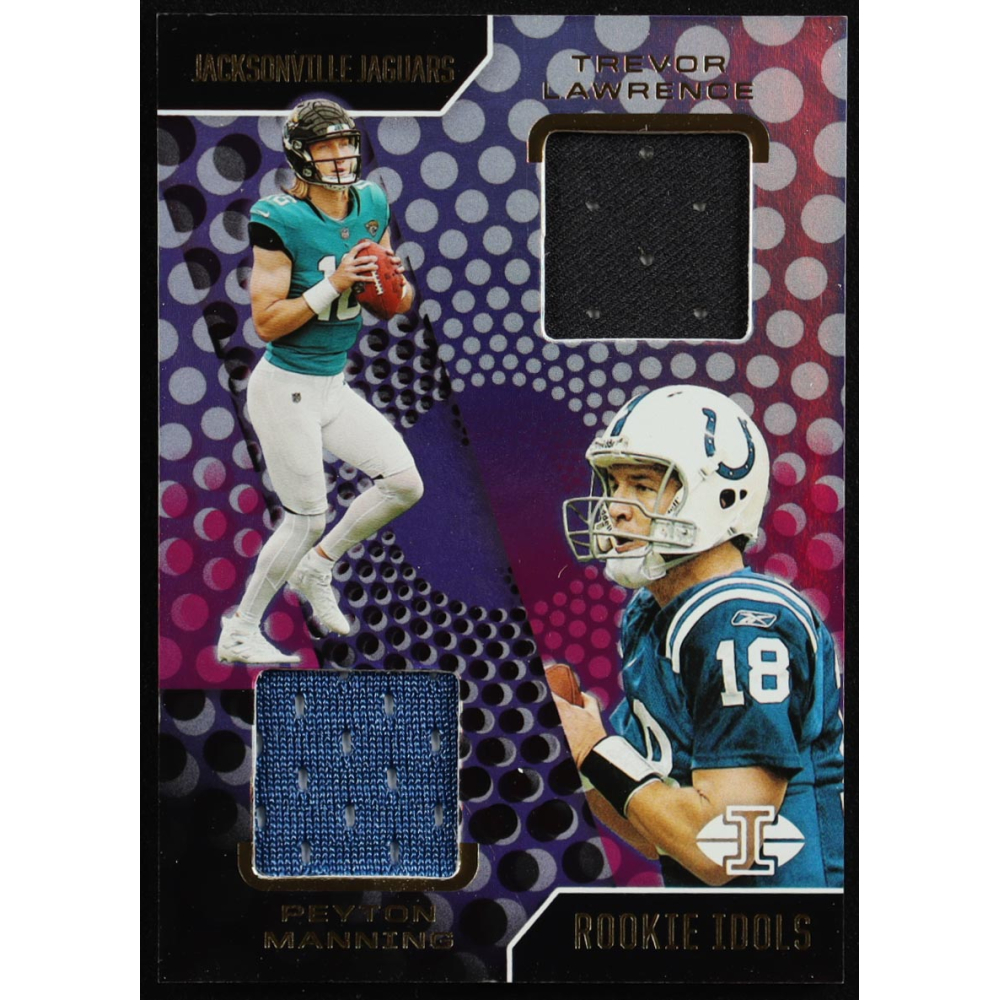 Trevor Lawrence RC / Peyton Manning 2021 Panini Illusions Rookie Idols Dual Memorabilia #1 at PristineAuction.com