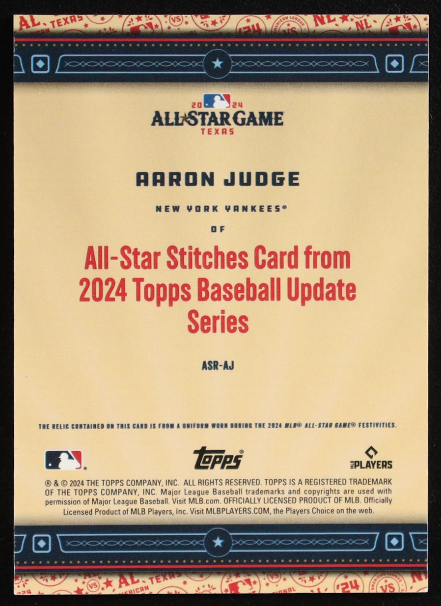 Aaron Judge 2024 Topps Update All-Star Stitches Relics Gold #ASRAJ #12/50 at PristineAuction.com Aaron Judge 2024 Topps Update All-Star Stitches Relics Gold #ASRAJ #12/50 at PristineAuction.com