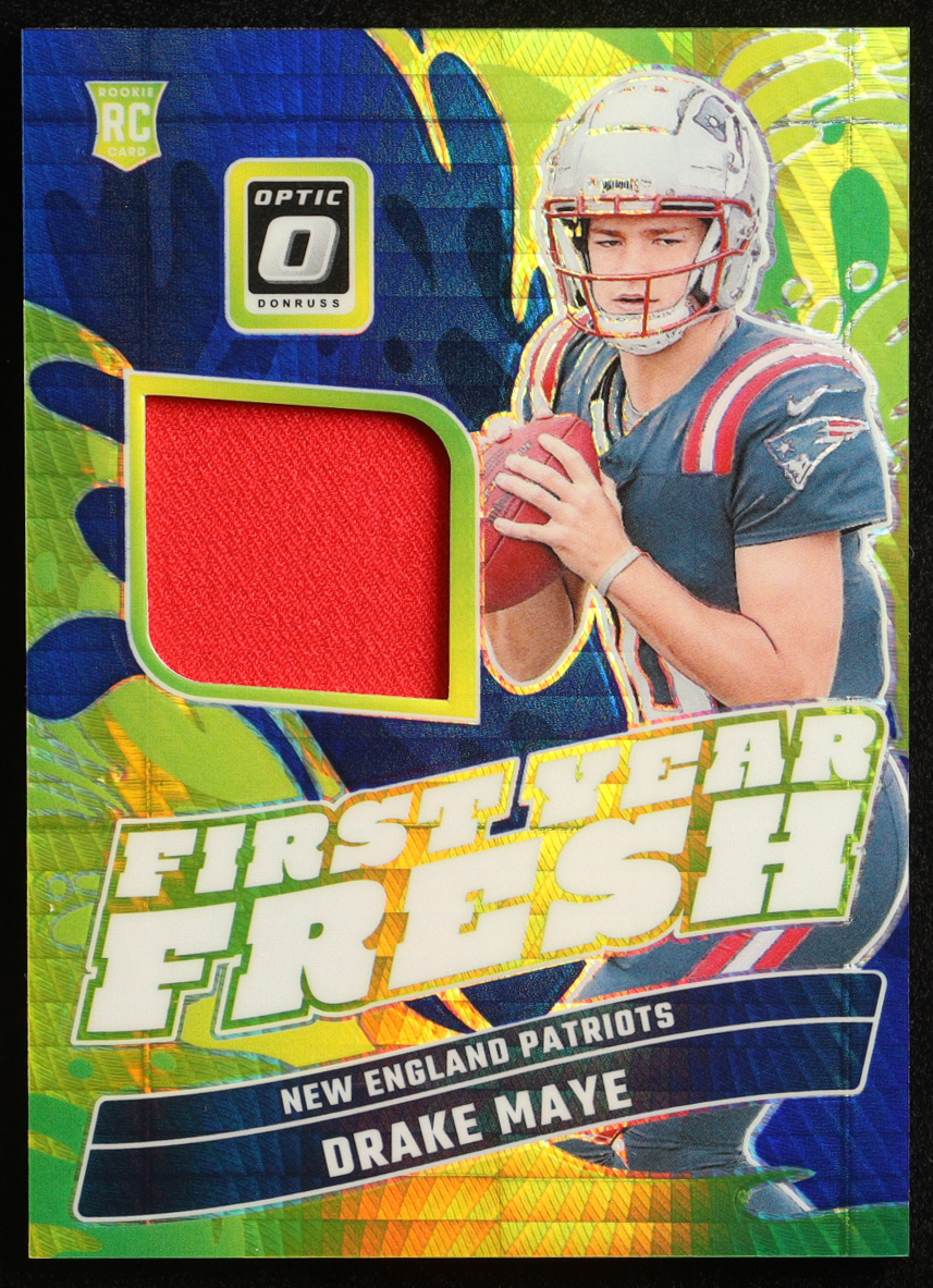 Drake Maye 2024 Donruss Optic First Year Fresh Jerseys Blue Hyper #12 RC at PristineAuction.com Drake Maye 2024 Donruss Optic First Year Fresh Jerseys Blue Hyper #12 RC at PristineAuction.com