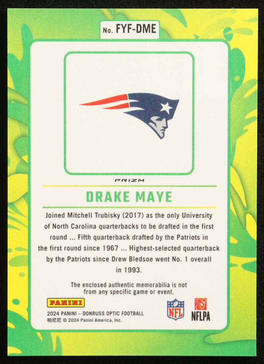 Drake Maye 2024 Donruss Optic First Year Fresh Jerseys Blue Hyper #12 RC at PristineAuction.com Drake Maye 2024 Donruss Optic First Year Fresh Jerseys Blue Hyper #12 RC at PristineAuction.com