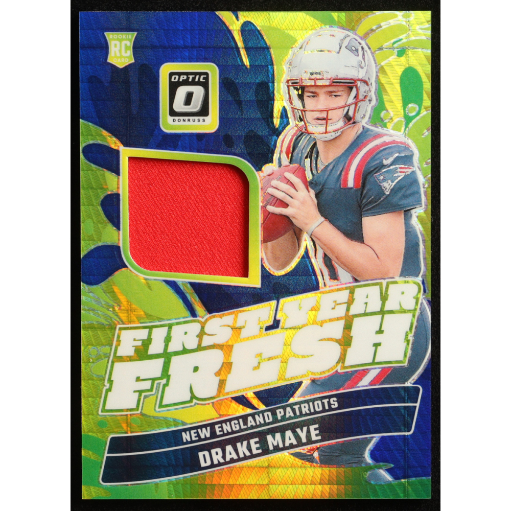 Drake Maye 2024 Donruss Optic First Year Fresh Jerseys Blue Hyper #12 RC at PristineAuction.com