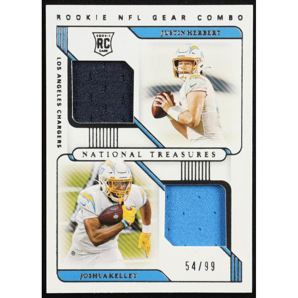 Joshua Kelley / Justin Herbert 2020 Panini National Treasures Rookie NFL Gear Combo Materials #6 #54/99 RC at PristineAuction.com