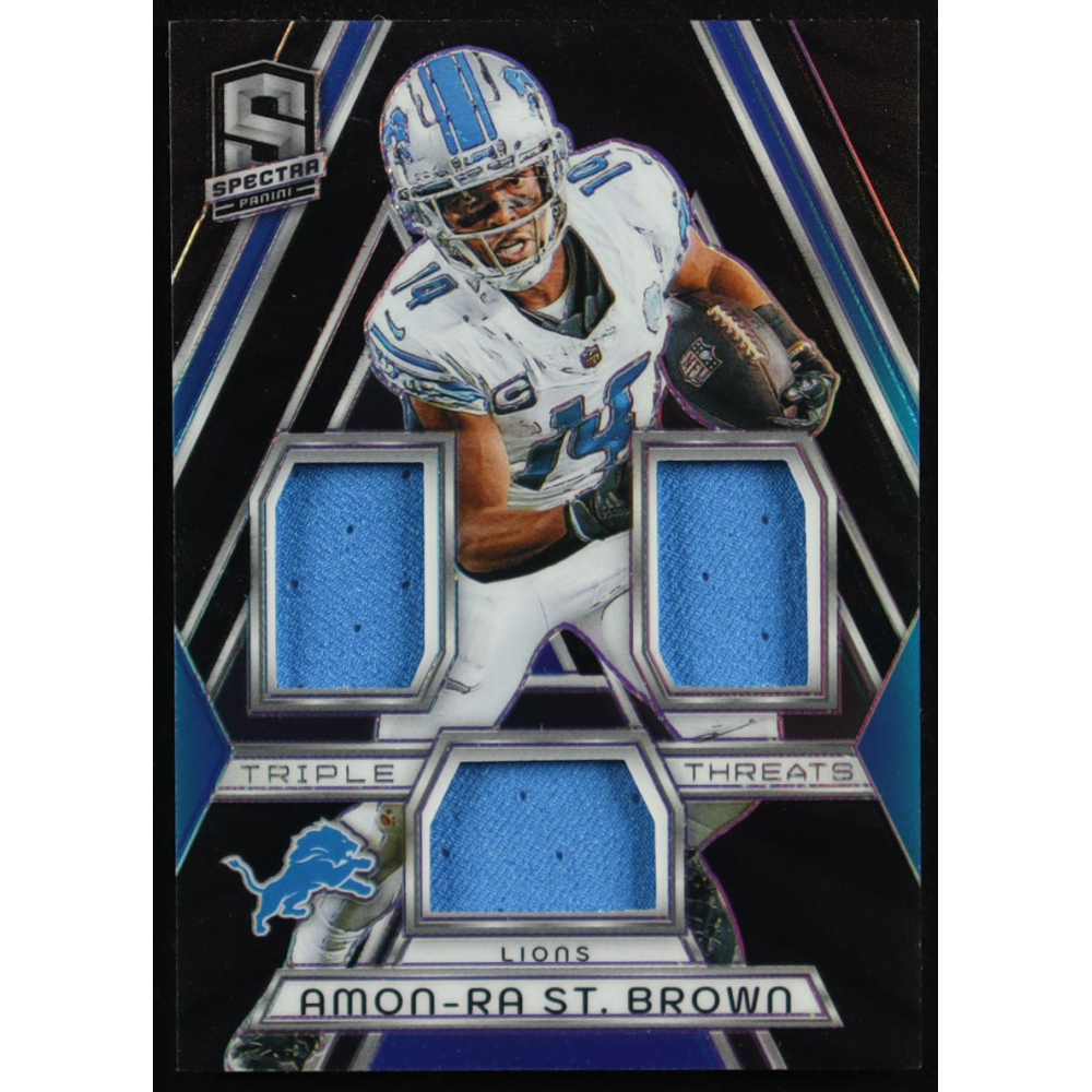 Amon-Ra St. Brown 2024 Panini Spectra Triple Threats Materials #15 #15/99 at PristineAuction.com