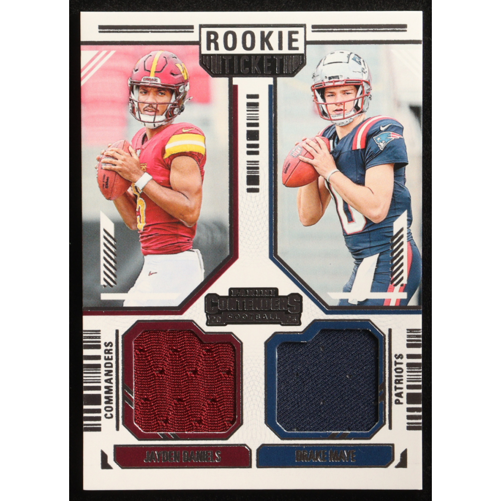 Drake Maye / Jayden Daniels 2024 Panini Contenders Rookie Ticket Dual Swatches #13 RC at PristineAuction.com