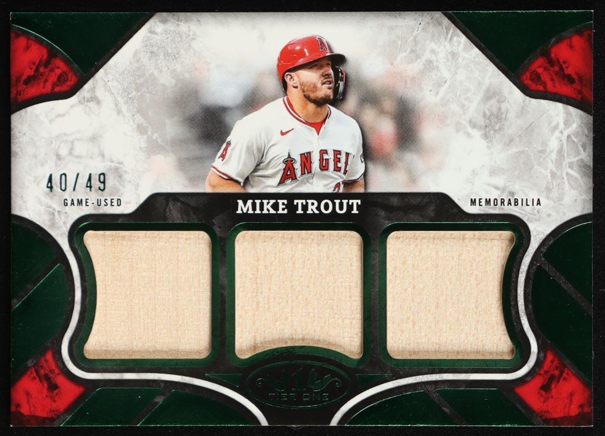 Mike Trout 2025 Topps Tier One Relics Green Triple Relics #T1RMT #40/49 at PristineAuction.com Mike Trout 2025 Topps Tier One Relics Green Triple Relics #T1RMT #40/49 at PristineAuction.com