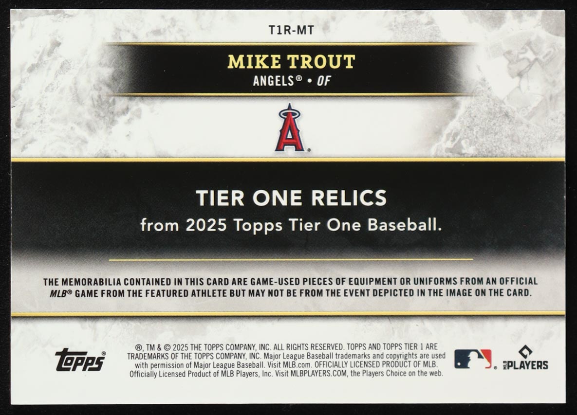 Mike Trout 2025 Topps Tier One Relics Green Triple Relics #T1RMT #40/49 at PristineAuction.com Mike Trout 2025 Topps Tier One Relics Green Triple Relics #T1RMT #40/49 at PristineAuction.com